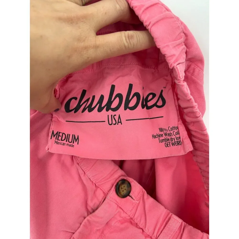 CHUBBIES Mens Pink Coral Elastic Waist Cotton Chino Shorts 5